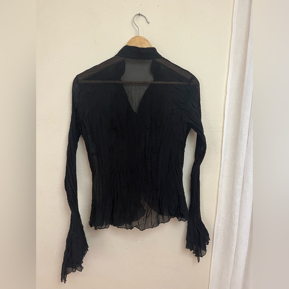 Black tulle ruffled button up shirt - Picture 2 of 5